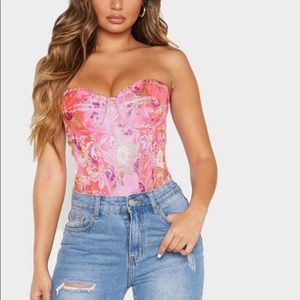 Pink Jacquard Satin Corset